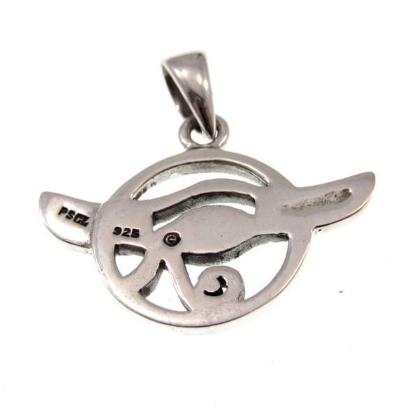 Solid 925 Sterling Silver Eye of Horus Falcon Wings Pendant With Lapis Lazuli - Picture 5 of 5